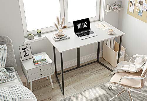 Cubiker 40" Folding Computer Desk,Small Home Office Laptop Work Desk,Study Writing Table,No-Assembly,Foldable and Portable Design,White