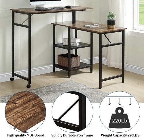 JCXT L-shaped desk computer corner desk, home office with shelves gaming writing workstation large monitor stand, space-saving, easy to assemble shaped Rustic Wood and Metal Office Desk with Storage S