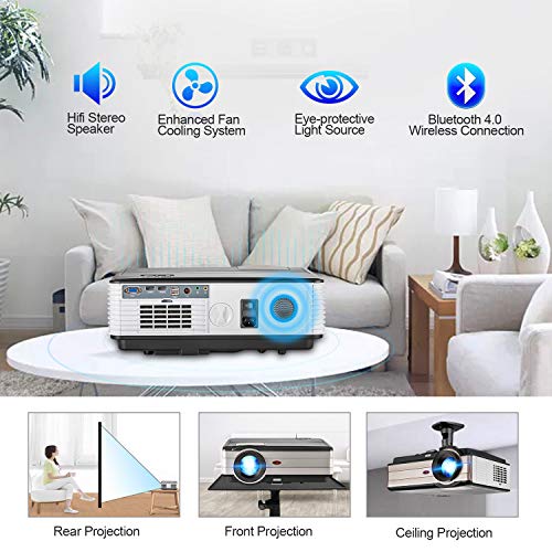 Smart LED Wifi Bluetooth Projector Movie Gaming TV 2020 Support 1080P Full HD Airplay Ceiling 4200 Lumens High Resolution Wireless Android HDMI USB Built In Speakers for Home Theater System Outdoor