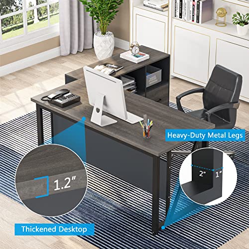 Tribesigns L-Shaped Executive Desk and File Cabinet Set (Gray, 55")