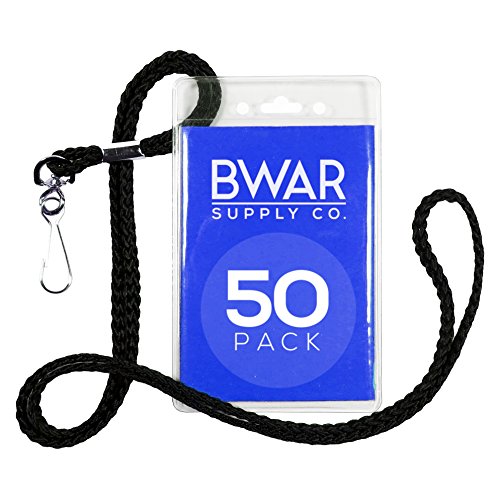 ID Badge Holder with Black Lanyard Bundle (50 pack)