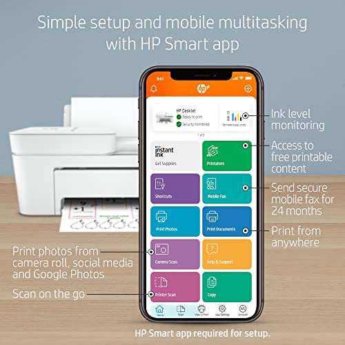 H-P DeskJet 41Series All-in-One Wireless Color Inkjet Printer Mobile Print, Scan & Copy, Auto Document Feeder Features 2-Sided Printing, Multi-Page scanning, and a Bools USB Printer Cable