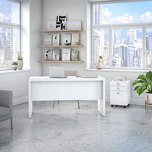 Bush Business Furniture Office by kathy ireland Echo Credenza Desk with Mobile File Cabinet, Pure White