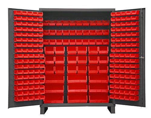 Durham SSC-227-1795 Lockable Cabinet with 227 Red Hook-On Bins, Flush Door Style, 60" Wide, 14 Gauge, Gray