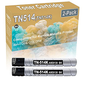2-Pack (Black) Compatible Bizhub C458 Laser Printer Toner Cartridge (High Capacity) Replacement for Konica Minolta TN-514 TN514 (TN514K) Printer Toner Cartridge