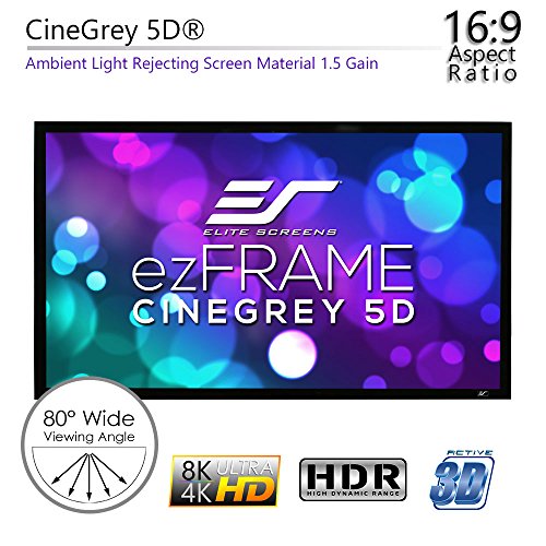 Elite Screens ezFrame CineGrey 5D, 135" Diagonal 16:9, 8K 4K Ultra HD Ready Ceiling Light Rejecting and Ambient Light Rejecting Fixed Frame Projector Screen, CineGrey 5D Projection Material, R135DHD5