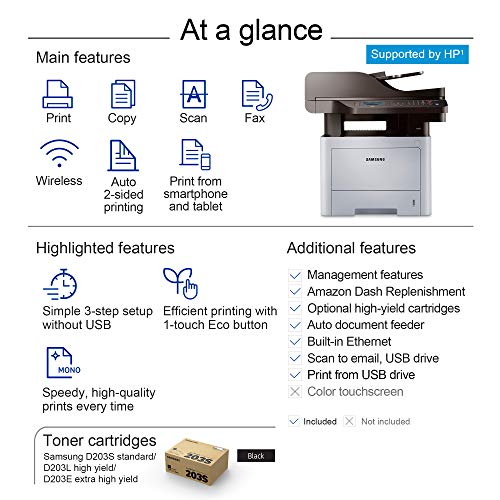 Samsung ProXpress M3870FW Wireless Monochrome Laser Printer with Scan/Copy/Fax, Mobile Connectivity, Duplex Printing, Print Security & Management Tools(SS378E)