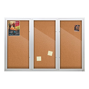 Outdoor/Indoor Enclosed Cork, Bulletin Board with Three Doors, 6' W x 3' H