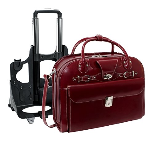 McKlein, W Series, Roseville, Top Grain Cowhide Leather, 15" Leather Fly-Through Checkpoint-Friendly Patented Detachable -Wheeled Ladies' Laptop Briefcase, Red (96646)