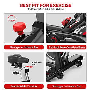 MBB Indoor Exercise Bike Stationary 35 LBS Flywheel,450 LBS Super Support, LCD Display Monitor Tablet Mount Comfortable Seat Cushion Cardio Workout Spin Bike Training Cycling Belt Quiet and Smooth Bicicletas Para Hacer Ejercicio en Casa (black)