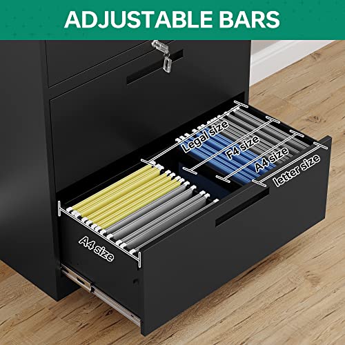 Letaya Metal File Cabinet with Lock, 2 Drawers, Adjustable Shelves - Black