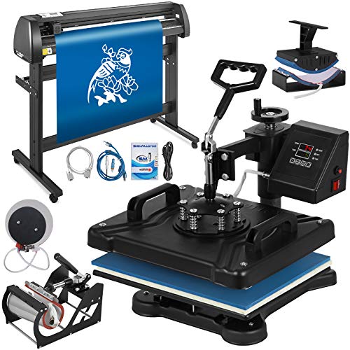 Mophorn Heat Press Machine 12x15 inch 5in1 T-Shirt Heat Press and Vinyl Cutter 53 inch Plotter Machine 1350mm Paper Feed Vinyl Cutter Plotter