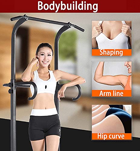 Pull Up Bar Dip Station Home Gym Power Tower Pull Up Station Adjustable Dip Tower Station Multifunction Pull Up Bars Free Standing Fitness Equipment for Strength Training Fitness Workout Exercise, Bla