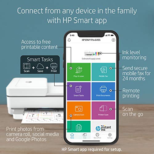 HP ENVY Pro 6455 Wireless All-in-One Printer, Mobile Print, Scan & Copy, Auto Document Feeder, Works with Alexa (5SE45A)