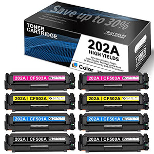 8 Pack (2BK+2C+2Y+2M) 202A CF500A CF501A CF502A CF503A Toner Cartridge Replacement for HP Color Pro M254nw M254dw M254dn MFP M280nw MFP M281fdn M281fdw MFP M281cdw Laser Printer
