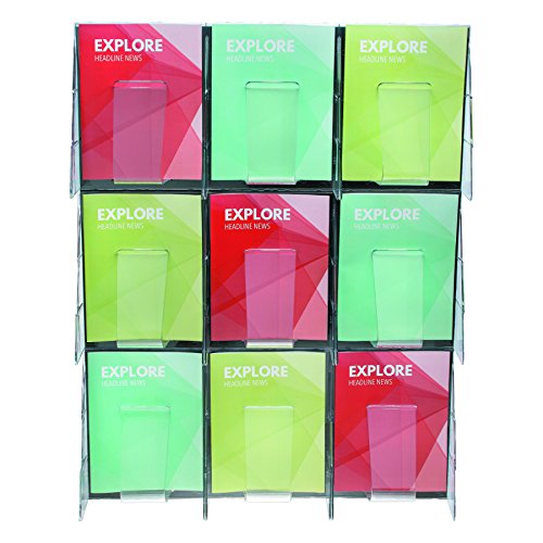 Deflecto 56801 Stand-tall 1-piece literature rack for magazines, 9 unbreakable pockets, clear