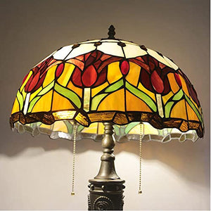 MaGiLL Tiffany Style Desk Lamp, Stained Glass Lampshade, Tulip Resin Base, Vintage Office Light - 16 Inch