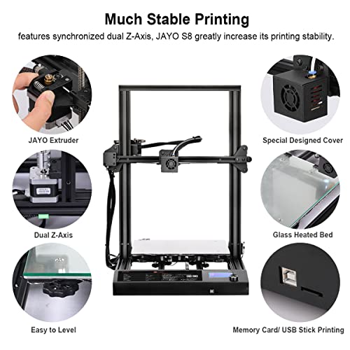 JAYO S8 3D Printer, 310X310X400mm Printing Size, 3D Printer with Removable Build Surface Plate, Resume Printing Function Compatible with 3D Filament (Renewed)