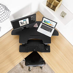 VIVO Black Corner Height Adjustable 43 inch Cubicle Standing Desk Converter, Quick Sit to Stand Tabletop Dual Monitor Riser, DESK-V000VC