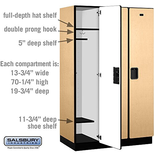 Salsbury Industries Extra Wide Designer Wood Locker - 1-Tier, 6ft H x 21in D, Maple