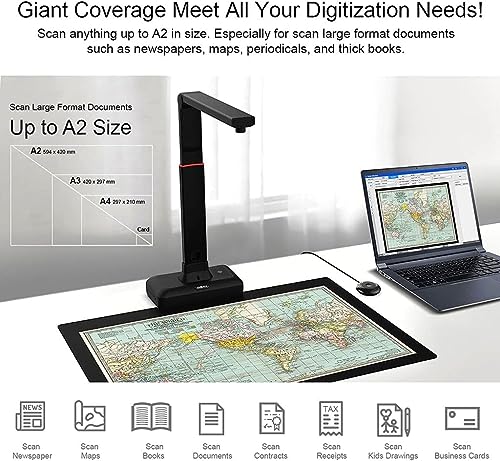 VIISAN S21 Large Format Book & Document Scanner, A2, 27MP High Resolution, Auto-Flatten & Fingerprint Removal Technologies, Adjustable Height, Multi-Language OCR, Windows & macOS