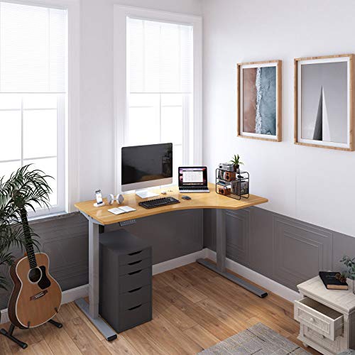 FLEXISPOT Vici 55 in L Shaped Computer Desk Corner Desk Electric Stand Up Desk with Memory Controller Standing Desk Height Adjustable Desk with Splice Board Game Desk (Gray Frame + Maple Desktop)