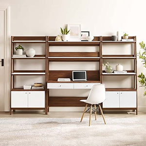 Modway 3-Piece Home Office Desk and Bookshelf Display Case in Walnut White