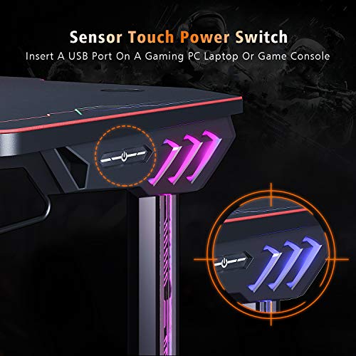ELEGANT Gaming Desk with Led Lights Gaming Desk 55 inch Computer T-Shaped E-Sports Game Table Metal PC Desk with Mouse Pad Workstation for Home Office(Black)