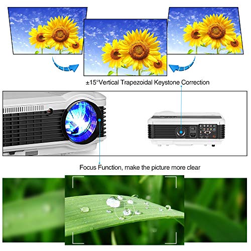 EUG HD Wireless Smart LCD LED Projector with Bluetooth 4600 Lumen, 1080P Supported Android 6.0 OS HDMI USB for Smartphone DVD Roku TV Stick Kodi YouTube Laptop PC Wii Xbox Playstation