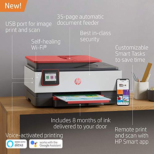 HP OfficeJet Pro 8035 All-in-One Wireless Printer - Smart Home Office Productivity - Coral (4KJ65A) (Renewed)