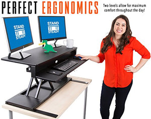 Flexpro Power Electric Standing Desk | Electric Height-Adjustable Stand up Desk | by Award Winning Stand Steady! Holds 2 Monitors + Laptop! | Easy Quiet Adjustments! (Black) (40")
