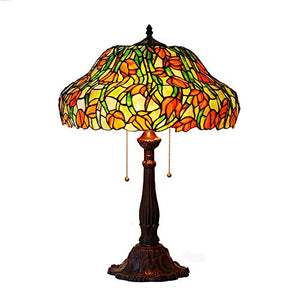 MaGiLL Retro Tiffany Style Desk Lamp 26 Inch High Tulip Patterned Stained Glass Lampshade - Bedroom Desk Lamp