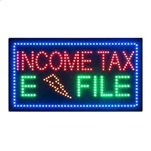 LED Income Tax Sign for Business, Super Bright LED Open Sign for Tax Service, Electric Advertising Display Sign for Tax Preparation Service Shop Store Window Home Decor. (HSI0074, 31" x 17")