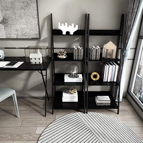 GreenForest L Shaped Desk and Ladder Shelf Bundle, Industrial Style Compact Design Home Office Furniture Set, Black