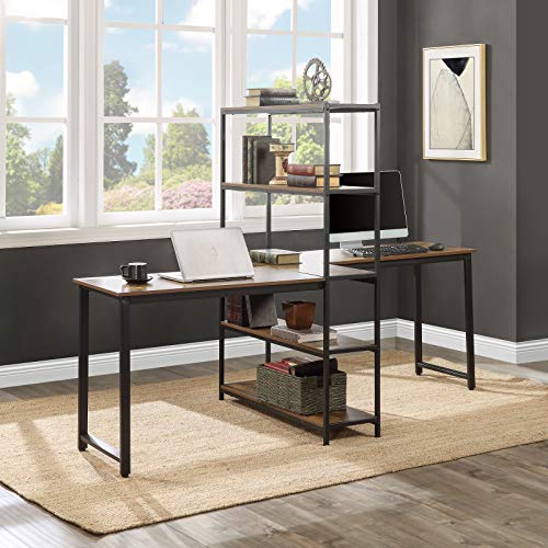 Zebery Computer Desk, Home Office Two Person Computer Desk with Shelves, Extra Large Double Workstations Office Desk with Storage Shelves (Brown)