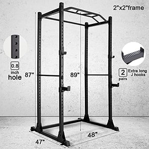 PAPABABE Power Rack Power Cage Workout Station Home Gym for Weightlifting Bodybuilding and Strength Training (1200lb Capacity with 2 Extra J-Hooks)