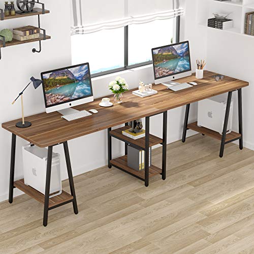 Tribesigns 94.5 Inches Computer Desk, Extra Long Two Person Desk with Storage Shelf (Retro Brown)