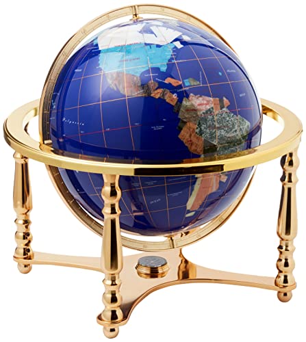 Unique Art 21-Inch by 13-Inch Blue Lapis Ocean Table Top Gemstone World Globe with Gold 4-Leg Table Stand