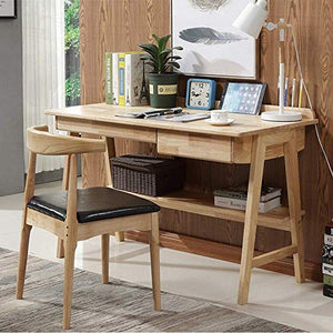 CHUNSHENN Folding Computer Desk Solid Wood Computer Desk Office Desk Workstation with 2 Drawers Study Writing Desk Computer PC Laptop Table (Color : Natural, Size : 120x75x60cm)