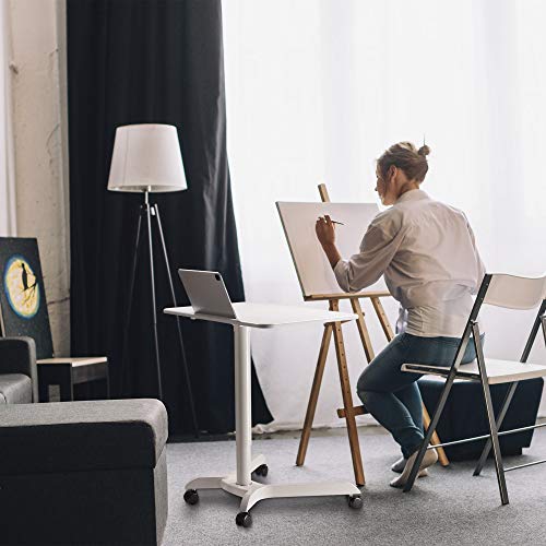 AVLT 44" Pneumatic Laptop Standing Desk Cart (3 ft 8 in) - Mobile Rolling Desk - Computer Projector Cart - Rolling Height Adjustable Folding Desk - Mobile White Cart with Brake Casters
