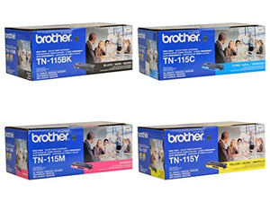 Genuine Brother TN115 (TN115) High Yield Color (Bk/C/M/Y) Toner Cartridge 4-Pack