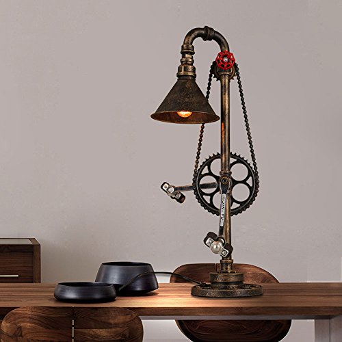 GUOCC Modern Retro Iron Industry Table Lamp - Creative Metal Bicycle Car Chain Gear Desk Light for Living Room and Bedroom