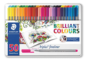 Staedtler 334 0.3 mm Triplus Fineliner Superfine Point Pen Johanna Basford Edition, Assorted Colours, Pack of 50