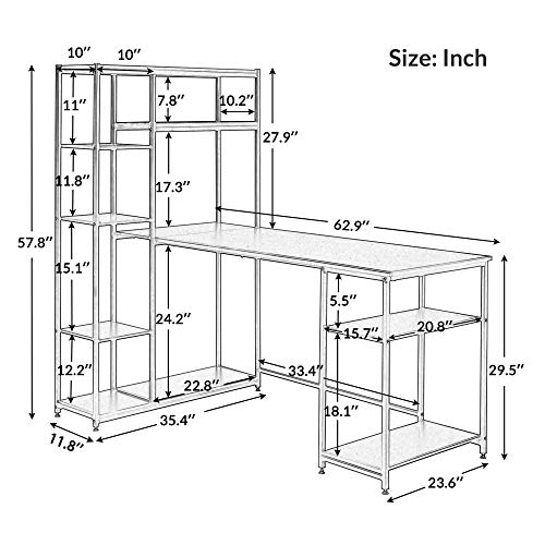 Depointer Life Home Office Desk 63" x 35.4" Computer Desk,Student Study Table with 9 Open Bookshelf,Home Office Desk,Multipurpose PC Workstation,Easy Assemble,Black