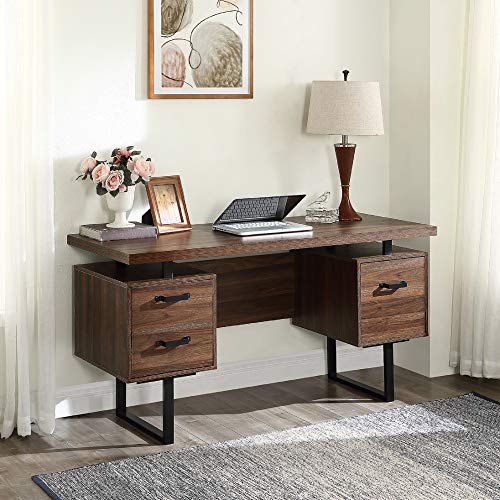 Noskatu Home Office Computer Desk with 3 Drawers, 59" Studying Writing Table with Steel Frame Space Saving Workstation Desk for Small Spaces (Walnut)