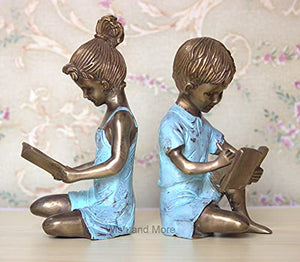Metal Book Ends, Bookends Support for Shelves Tables, Book Shelf Holder, Heavy Books Stopper, Brass Made Greek Girl boy Bookend Pair Decorative for Home Livingroom Office Book Lovers