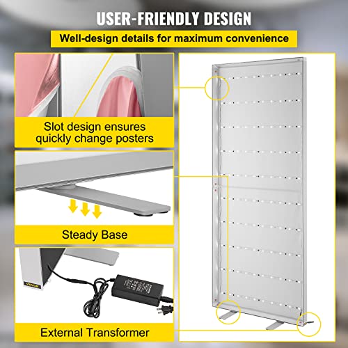 VEVOR LED Poster Frame, 34" x 80" Large Sidewalk Sign, Backlighting LED Light Box with Aluminum Frame & Stable Base, Illuminated Photo Frame for Poster Advertising Display