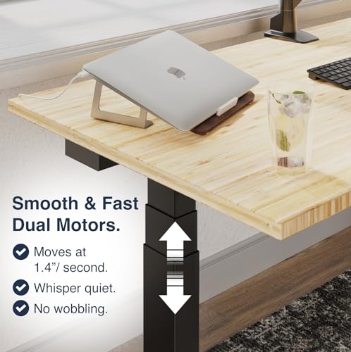 Desky Electric Standing Desk - Dual Motor Bamboo Desk - 72x30, 3 Stage Adjustable Height - Cable Management