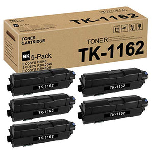 5 Pack Black TK1162 TK-1162 1T02RY0US0 Toner Cartridge Replacement for Kyocera ECOSYS P2040 P2040DW P2040DN Toner Kit Printer