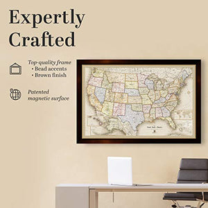 Home Magnetics Interactive United States Map Art | Framed Magnetic Geographic Map | 30 Marker Pins Included (46x34)